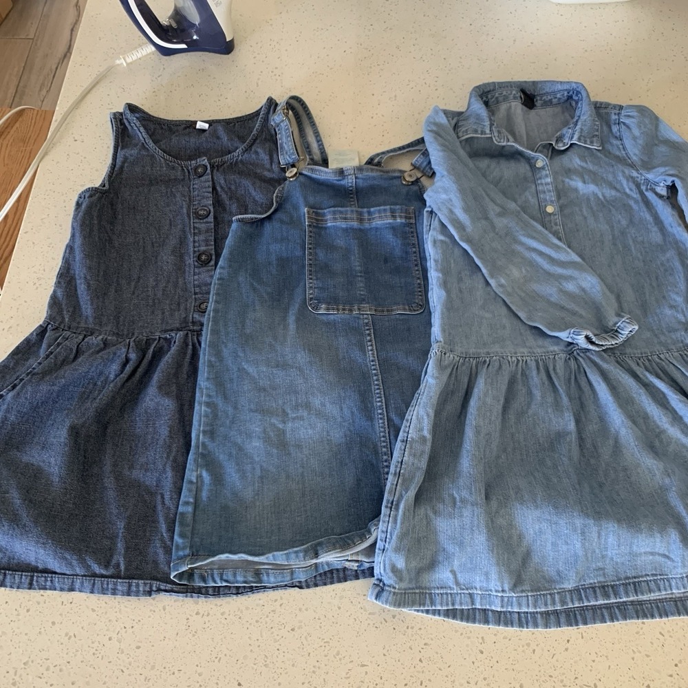 Lot‎ Of 3 Girl Size 7/8 M Denim Dresses